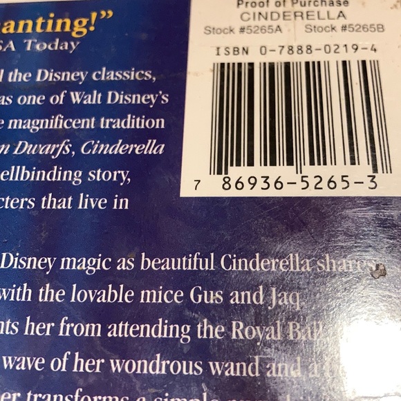 Walt Disney Masterpiece Cinderella VHS #5265 'RARE - Picture 4 of 5